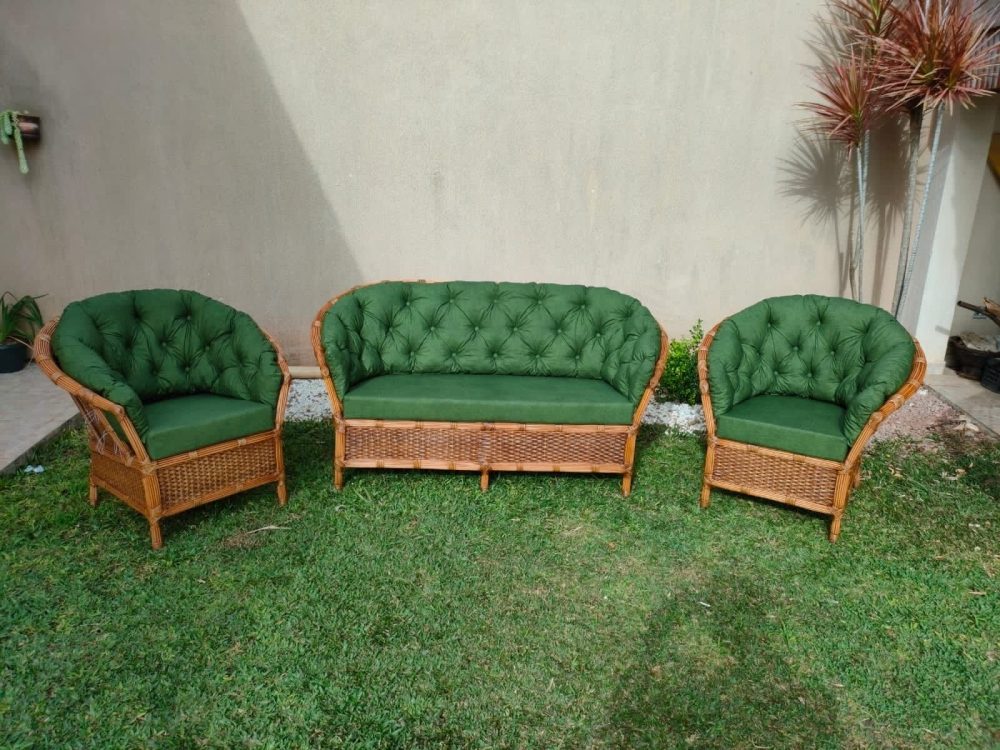 Conjunto Joia sofá e poltrona rattan com junco envelhecido