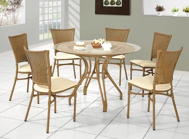 Conjunto Mesa com 06 Cadeiras Fibra Sintética Mariny